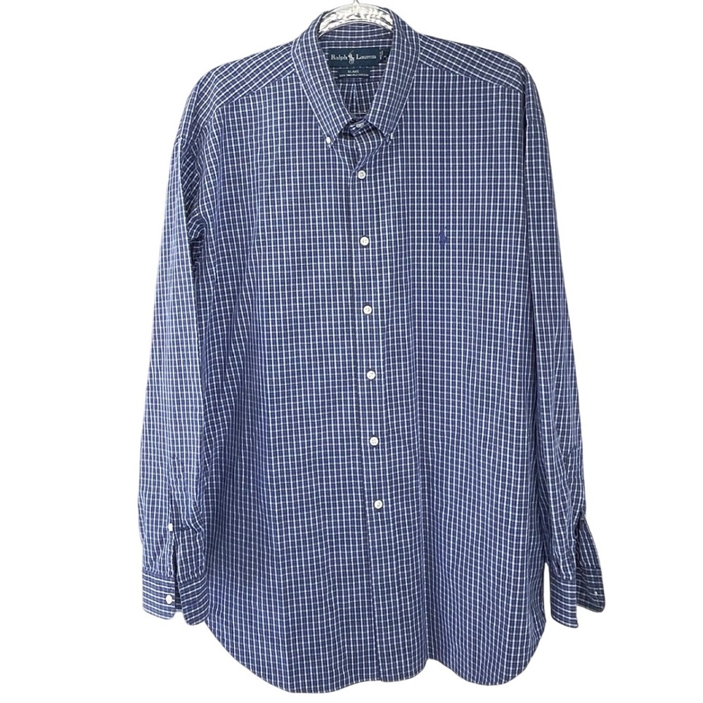 Ralph Lauren Blake Men's XL Blue Plaid Button Down Shirt 100% Cotton Long Sleeve - Picture 3 of 5